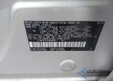 2014 Toyota Rav4 Xle z USA, uszkodzony, nr VIN 2T3WFREV3EW098607